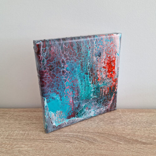 Petit tableau abstrait technique pouring 20cm x 20cm – Image 2