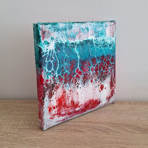 Petit tableau abstrait technique pouring 20cm x 20cm – Image 2