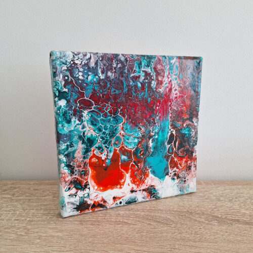 Petit tableau abstrait technique pouring 20cm x 20cm – Image 2